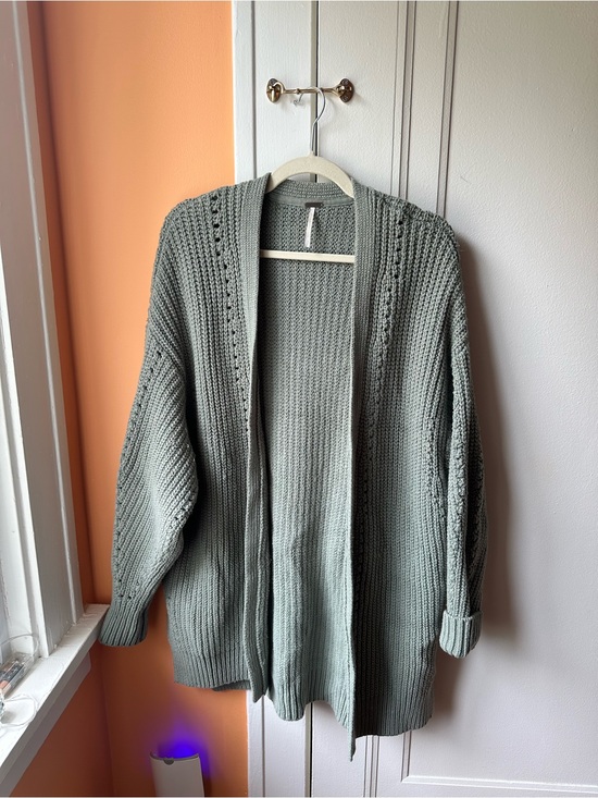Free People Sweaters - Free People Open-Front Chunky Knit Cardigan - Sage Green